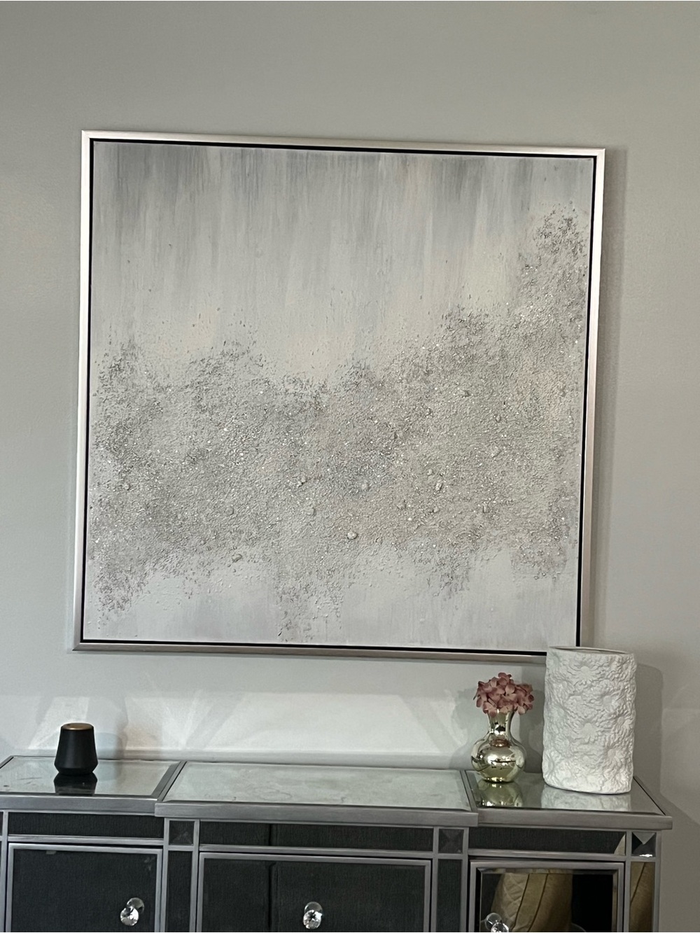Cosmoliving by cosmopolitan abstract white and silver glitter art canvas